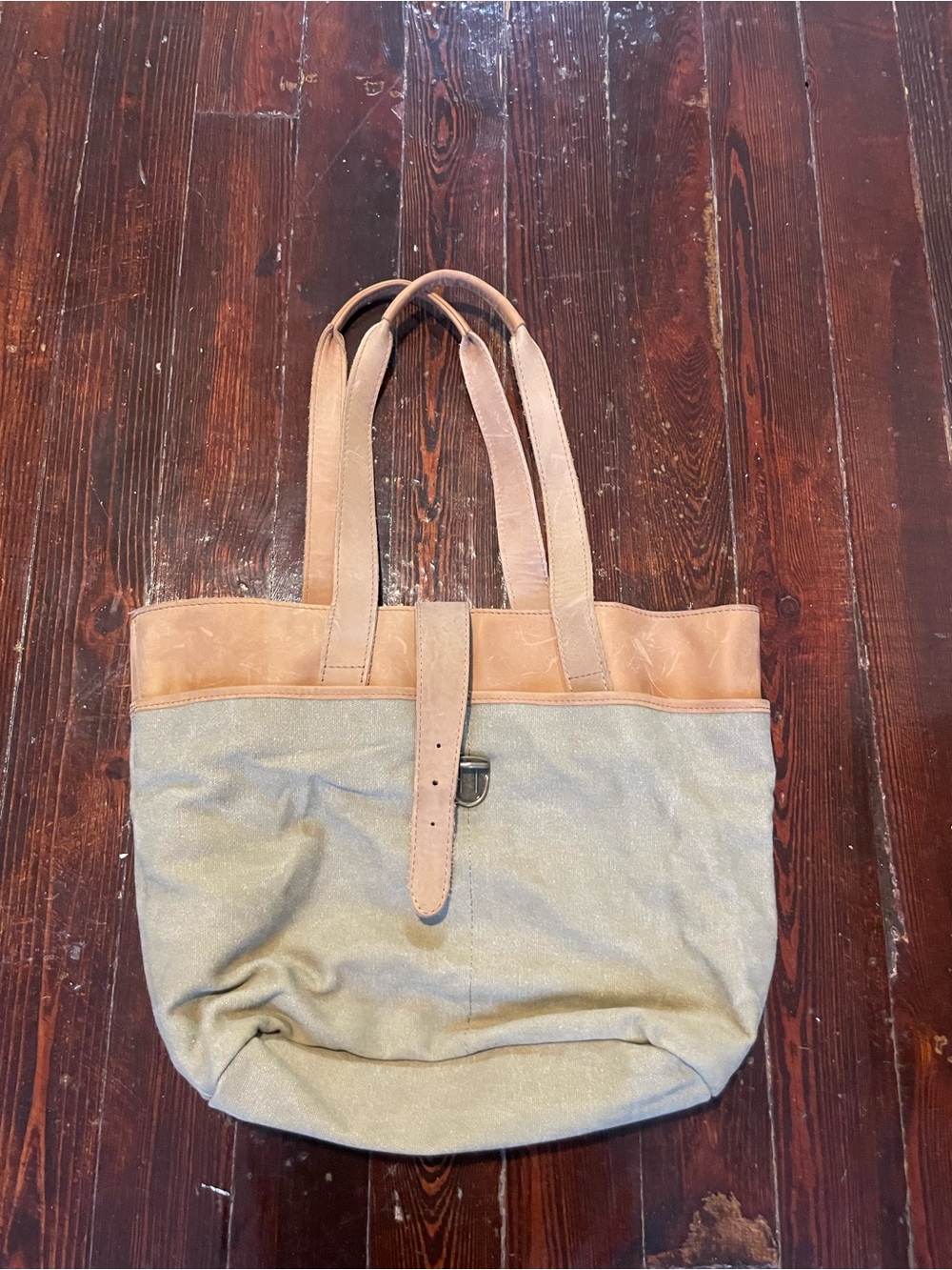 L.L. Bean Olive Canvas Tote with Tan Leather Trim
